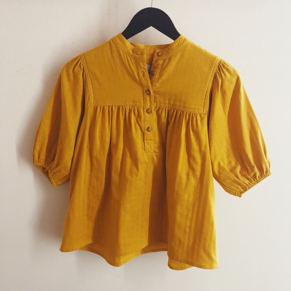 Loup Grace Cotton Button Front Top in Canary Size large